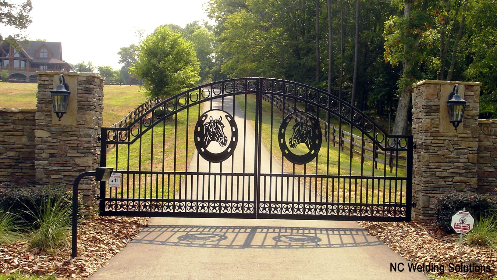 Custom Wrought Iron Driveway Gates Curved Hand Railings Gate Openers NC Welding Solutions